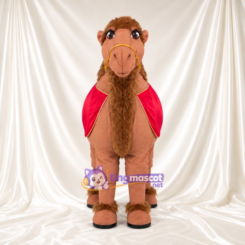 Brown Camel Mascot Costume - Red Cape and Shaggy Beard Brown Camel Mascot Costume - Red Cape and Shaggy Beard