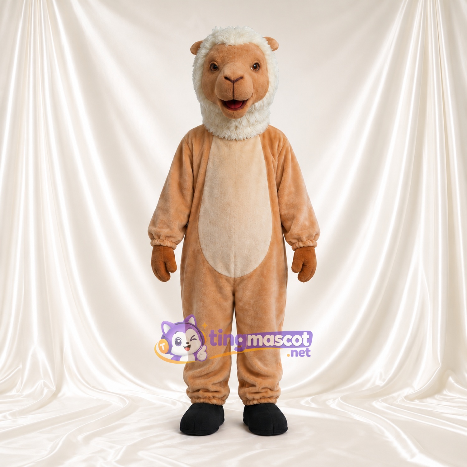 Costume de mascotte Chameau – brun clair – Barbe (blanc); Ventre (crème) Costume de mascotte Chameau – brun clair – Barbe (blanc); Ventre (crème)