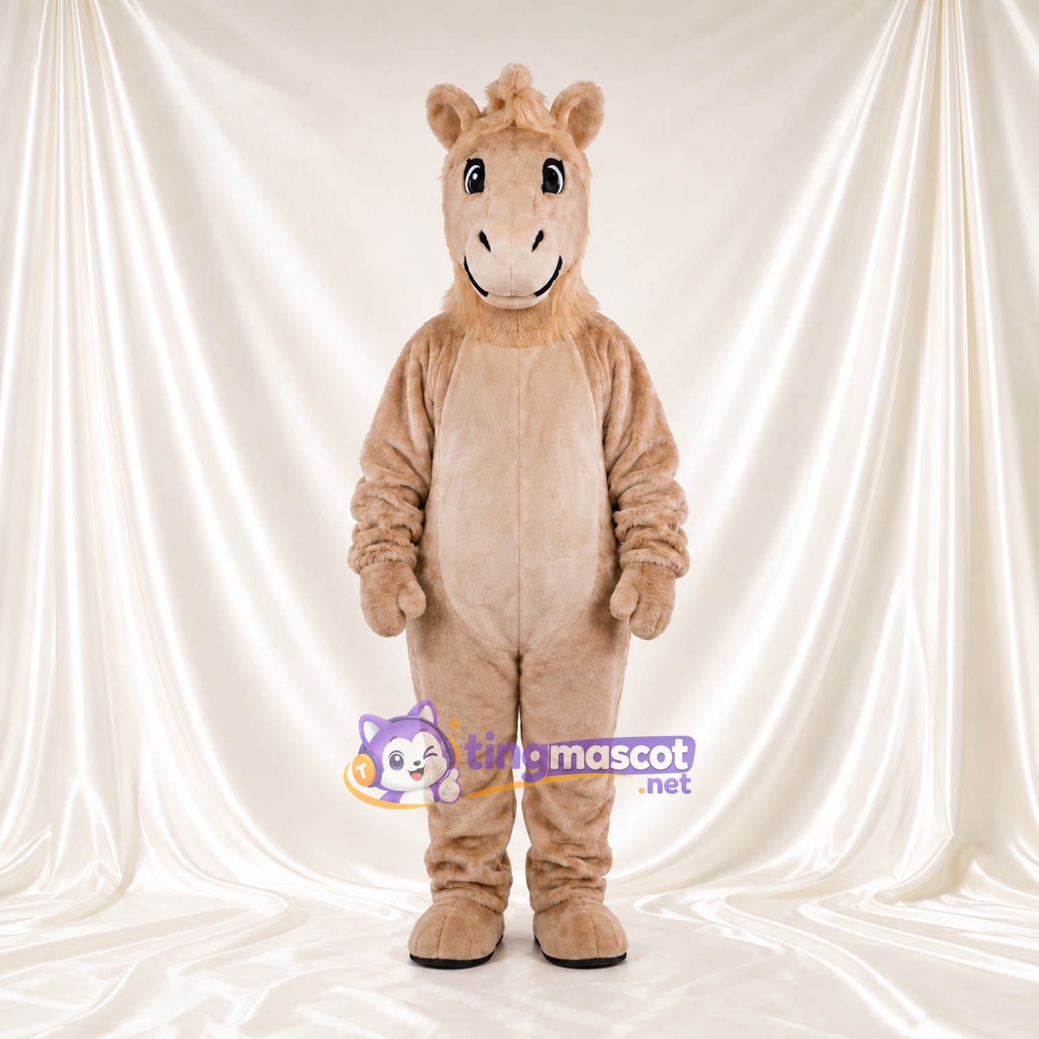 Beige Camel Mascot Costume - Pale Belly and Smiling Muzzle Beige Camel Mascot Costume - Pale Belly and Smiling Muzzle