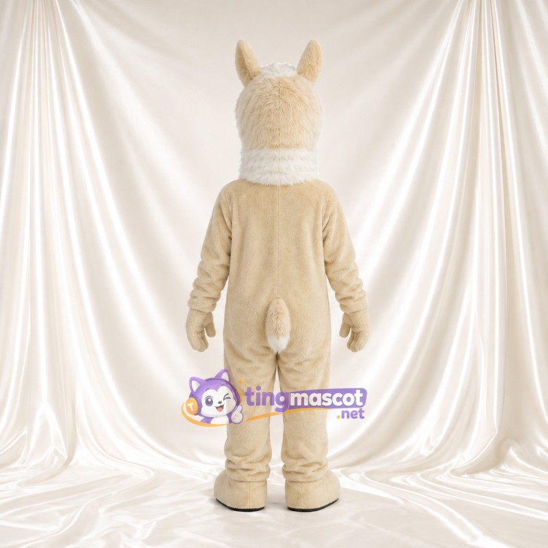 Maskottchenkostüm Lama – creme – Haarschopf (weiß); Nase (schwarz) Maskottchenkostüm Lama – creme – Haarschopf (weiß); Nase (schwarz)