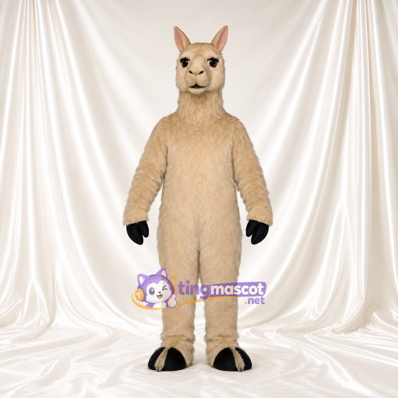 Maskottchenkostüm Lama – creme – Langer Hals; Hufe (schwarz) Maskottchenkostüm Lama – creme – Langer Hals; Hufe (schwarz)