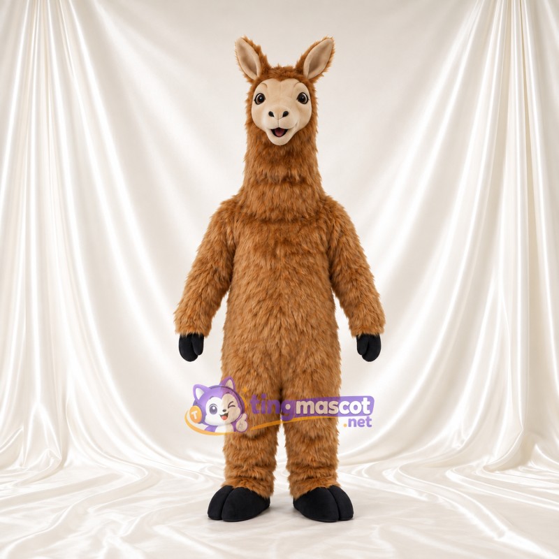 Maskottchenkostüm Lama – braun – Gesicht (weiß); Körper (zottelig) Maskottchenkostüm Lama – braun – Gesicht (weiß); Körper (zottelig)