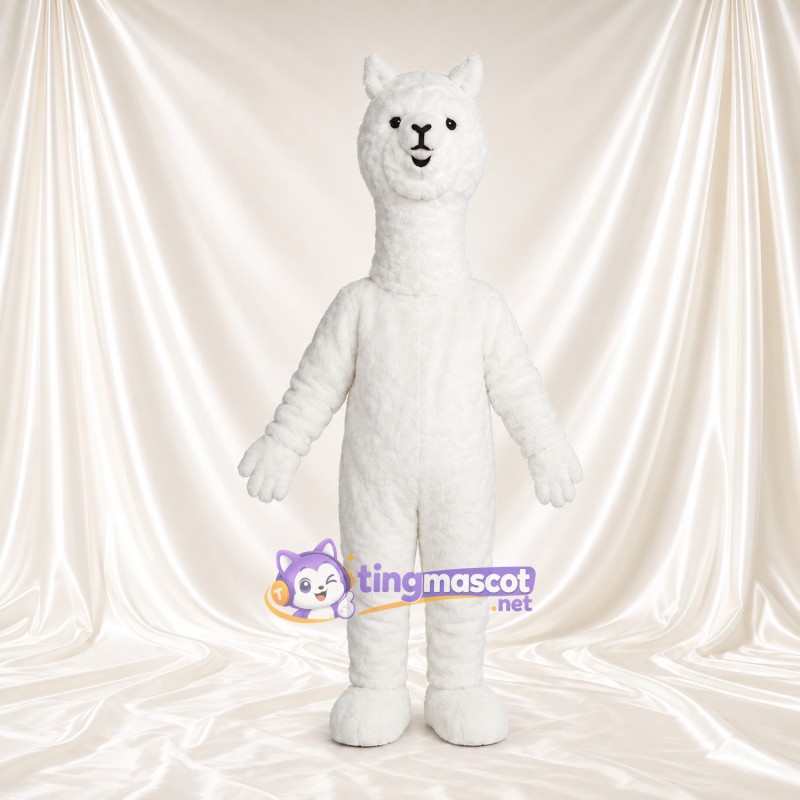Costume de mascotte Alpaga – blanc – Tête (duveteux); Long cou Costume de mascotte Alpaga – blanc – Tête (duveteux); Long cou