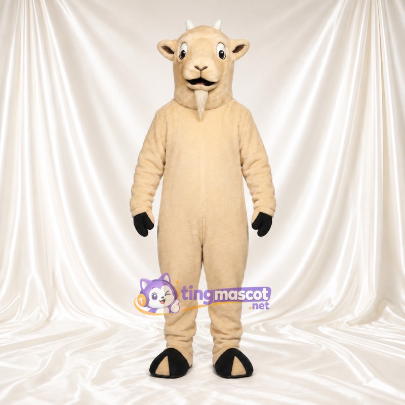 Beige Goat Mascot Costume - Small Horns and White Goatee Beige Goat Mascot Costume - Small Horns and White Goatee