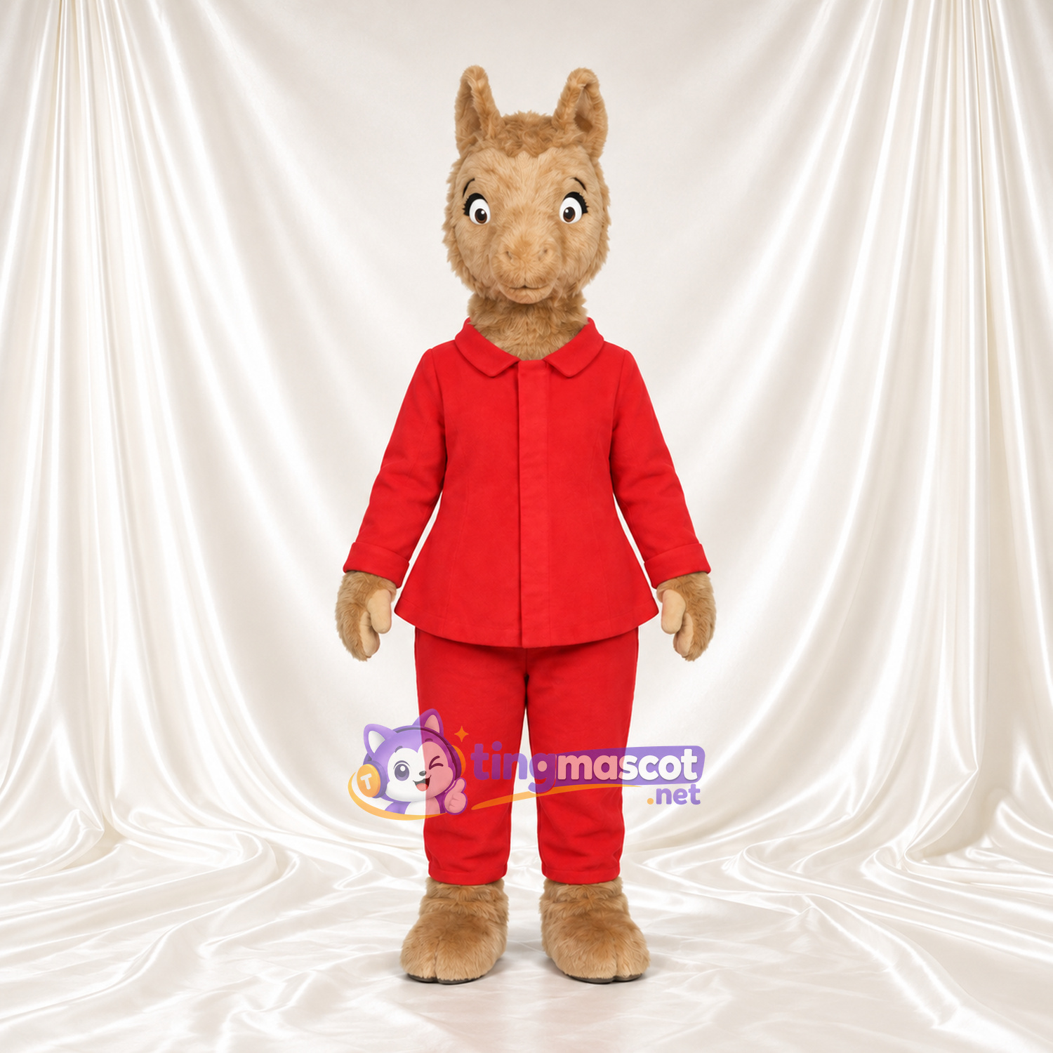 Maskottchenkostüm Llama Llama – wie abgebildet – Pyjamaoberteil mit Kragen (rot); Hose Maskottchenkostüm Llama Llama – wie abgebildet – Pyjamaoberteil mit Kragen (rot); Hose