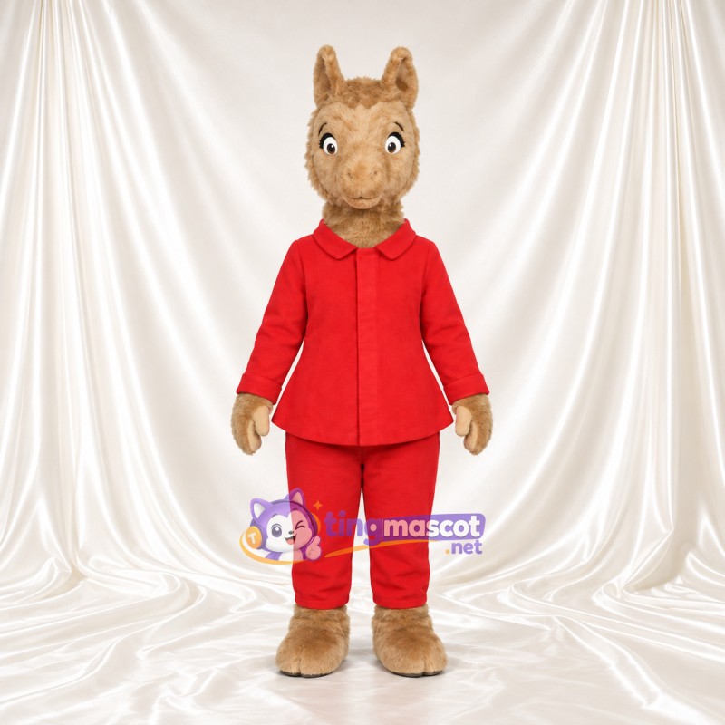 Maskottchenkostüm Llama Llama – wie abgebildet – Pyjamaoberteil mit Kragen (rot); Hose Maskottchenkostüm Llama Llama – wie abgebildet – Pyjamaoberteil mit Kragen (rot); Hose