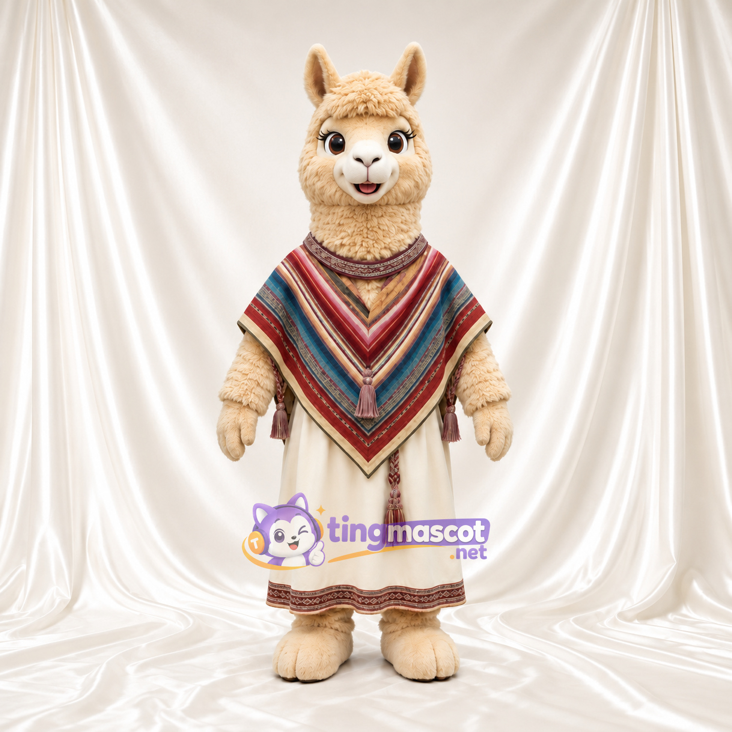 Maskottchenkostüm Lama – creme – Poncho (gestreift); Tunika (lang) Maskottchenkostüm Lama – creme – Poncho (gestreift); Tunika (lang)