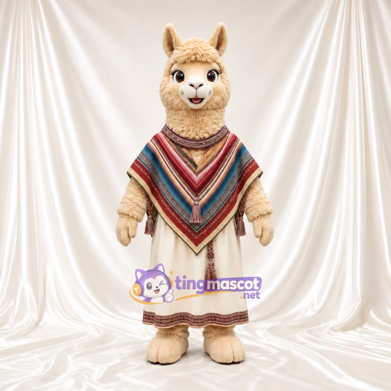 Maskottchenkostüm Lama – creme – Poncho (gestreift); Tunika (lang) Maskottchenkostüm Lama – creme – Poncho (gestreift); Tunika (lang)