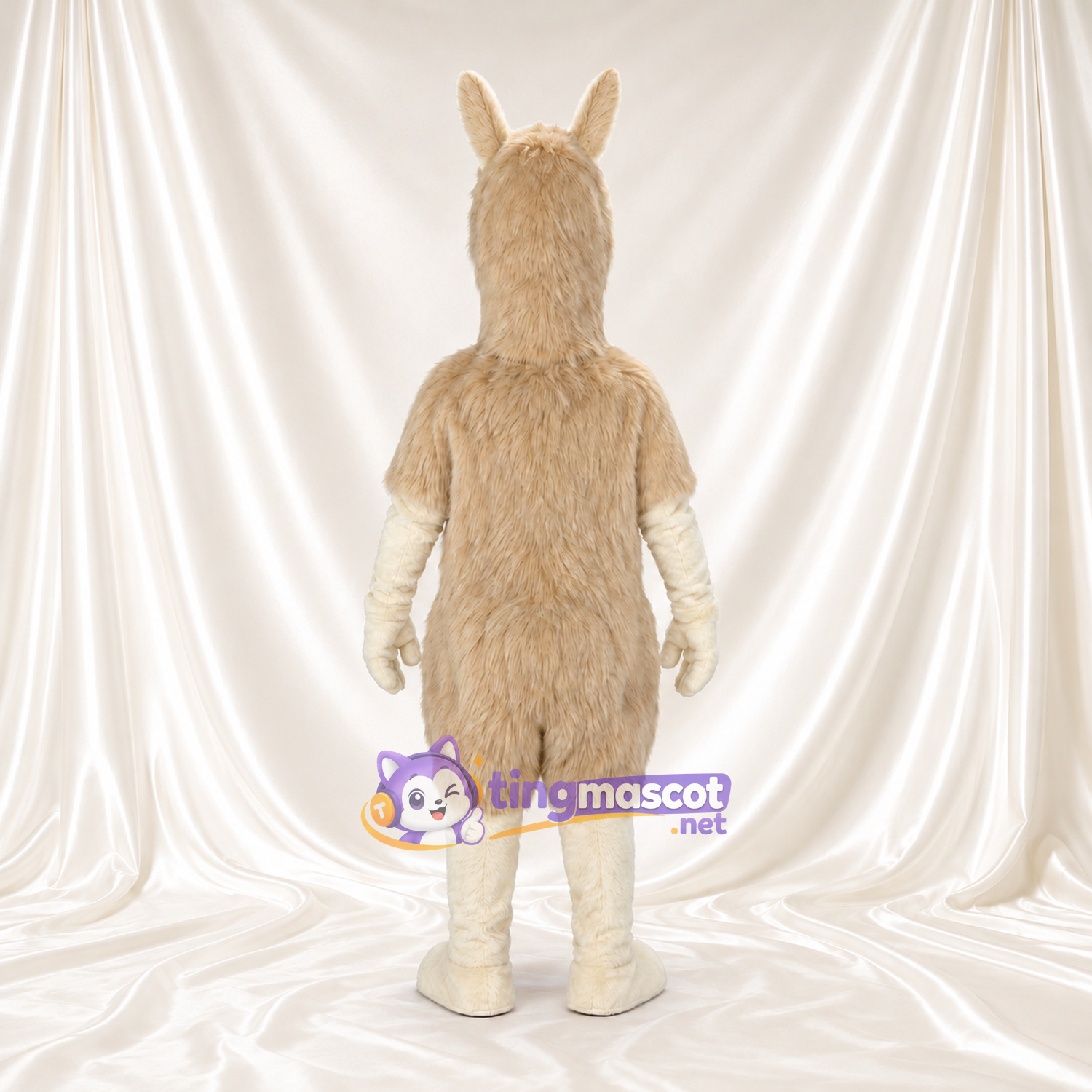 Beige Llama Mascot Costume - White Face and Black Ear Tips Beige Llama Mascot Costume - White Face and Black Ear Tips