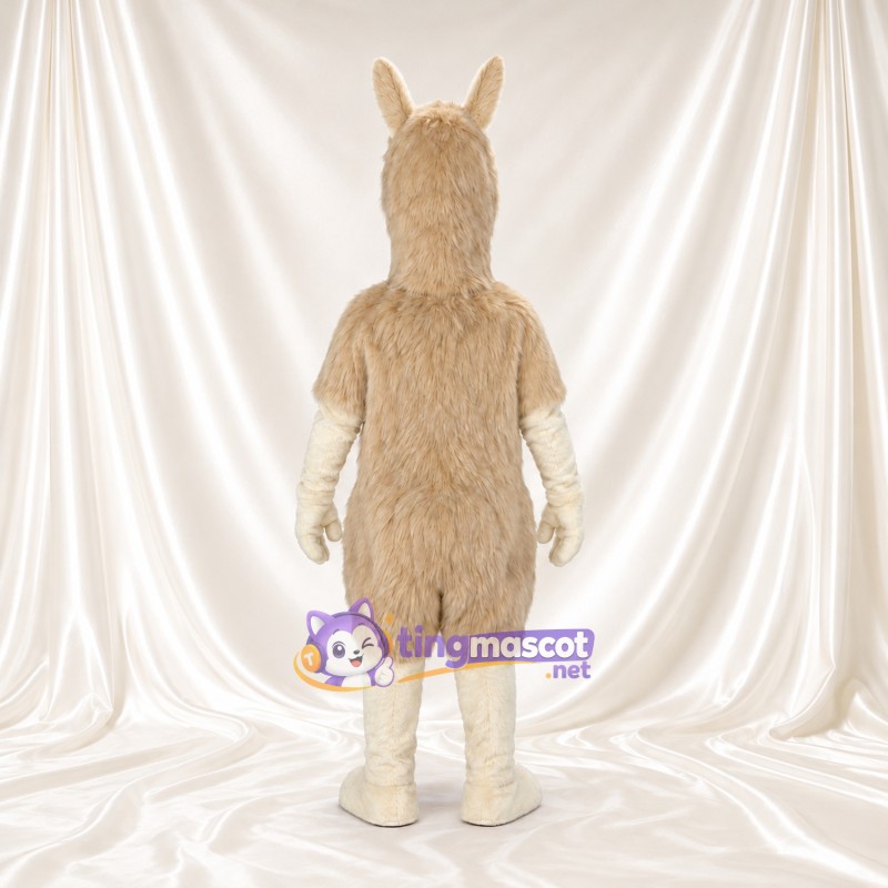 Beige Llama Mascot Costume - White Face and Black Ear Tips Beige Llama Mascot Costume - White Face and Black Ear Tips