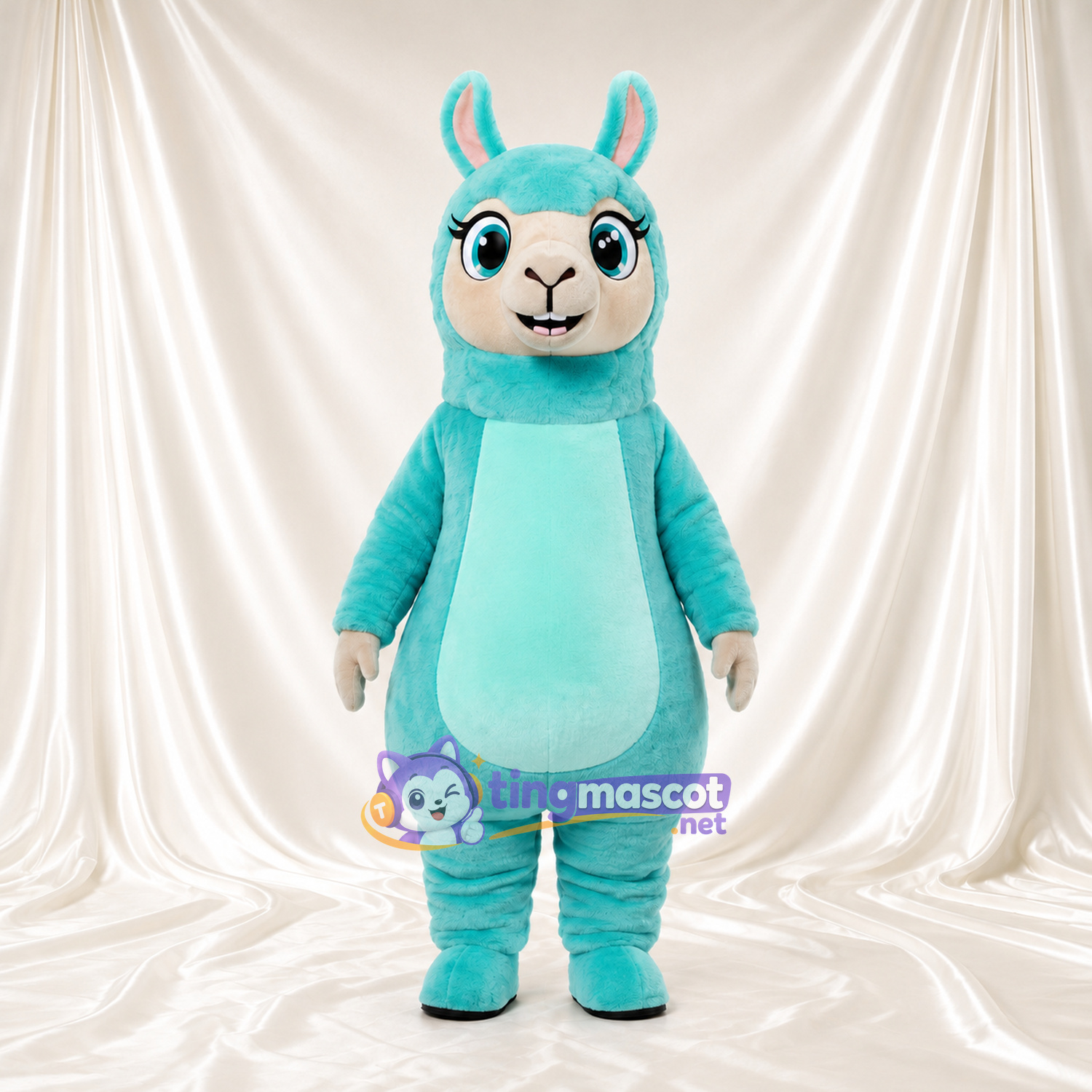 Costume de mascotte Lama – turquoise – Ventre; Yeux (grand) Costume de mascotte Lama – turquoise – Ventre; Yeux (grand)