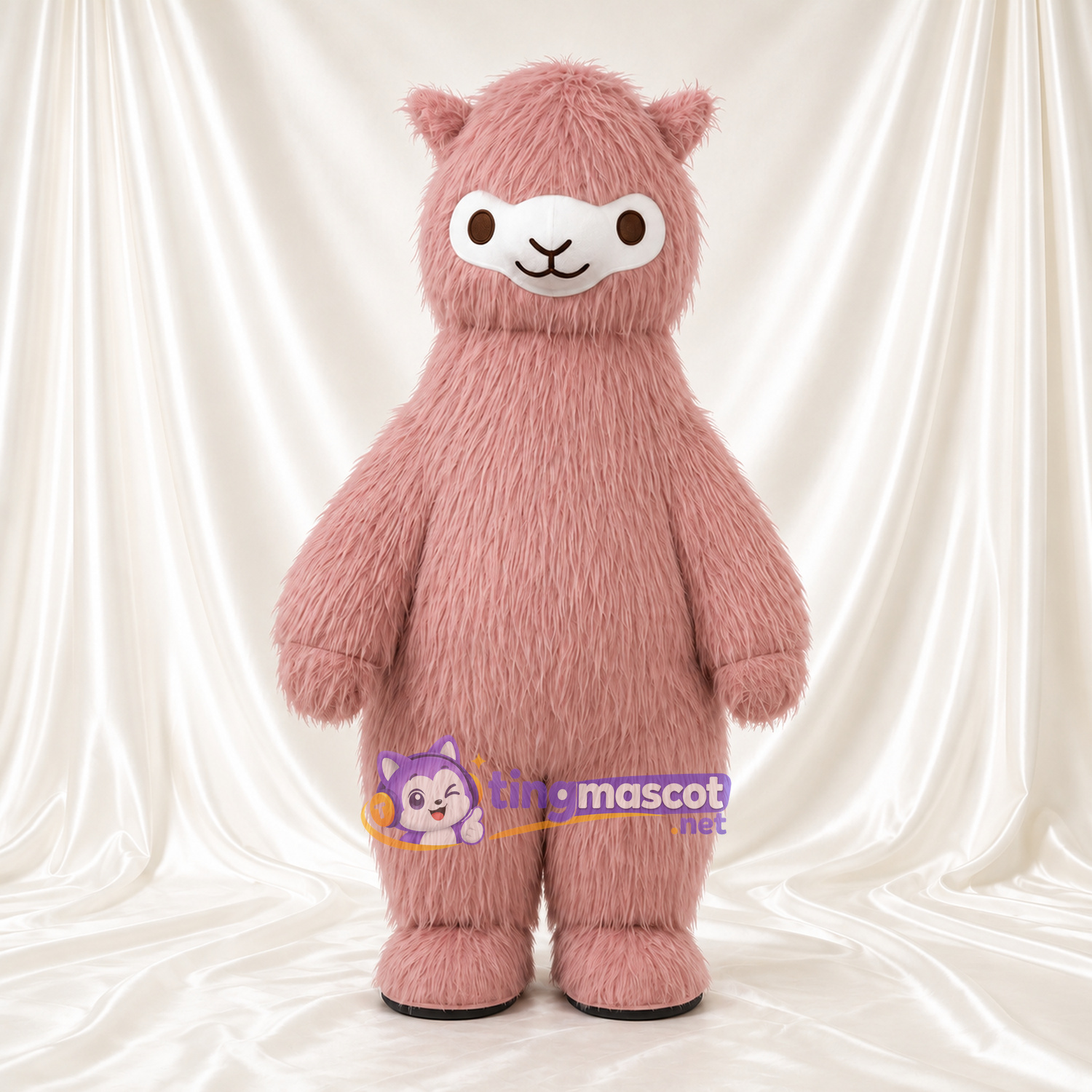 Maskottchenkostüm Alpaka – rosa – Gesicht (weiß); Kleine runde Ohren Maskottchenkostüm Alpaka – rosa – Gesicht (weiß); Kleine runde Ohren