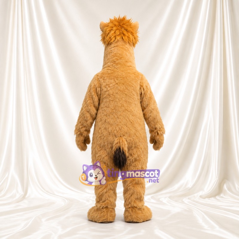 Costume de mascotte Alpaga – brun clair – Touffe de cheveux (hirsute); Ventre (crème) Costume de mascotte Alpaga – brun clair – Touffe de cheveux (hirsute); Ventre (crème)