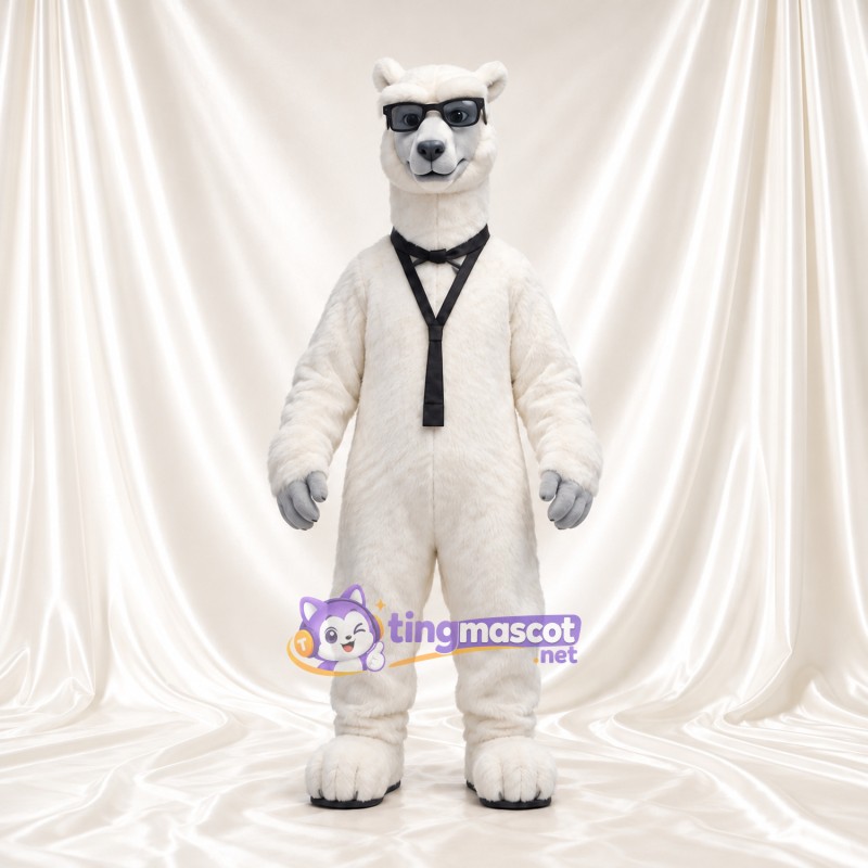 Costume de mascotte Alpaga – blanc – Cou (noir); Lunettes de soleil Costume de mascotte Alpaga – blanc – Cou (noir); Lunettes de soleil