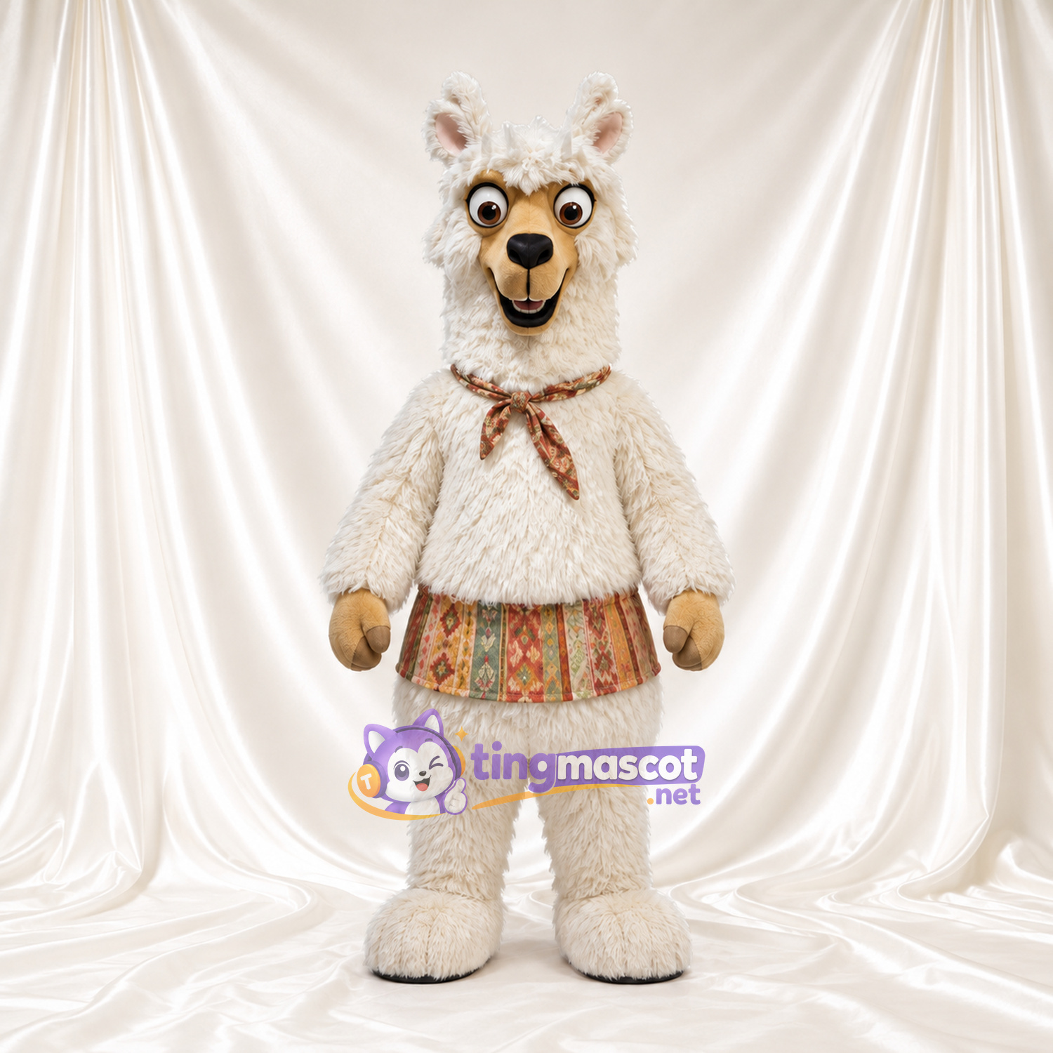 Maskottchenkostüm Lama – creme – Bund (gemustert) Maskottchenkostüm Lama – creme – Bund (gemustert)