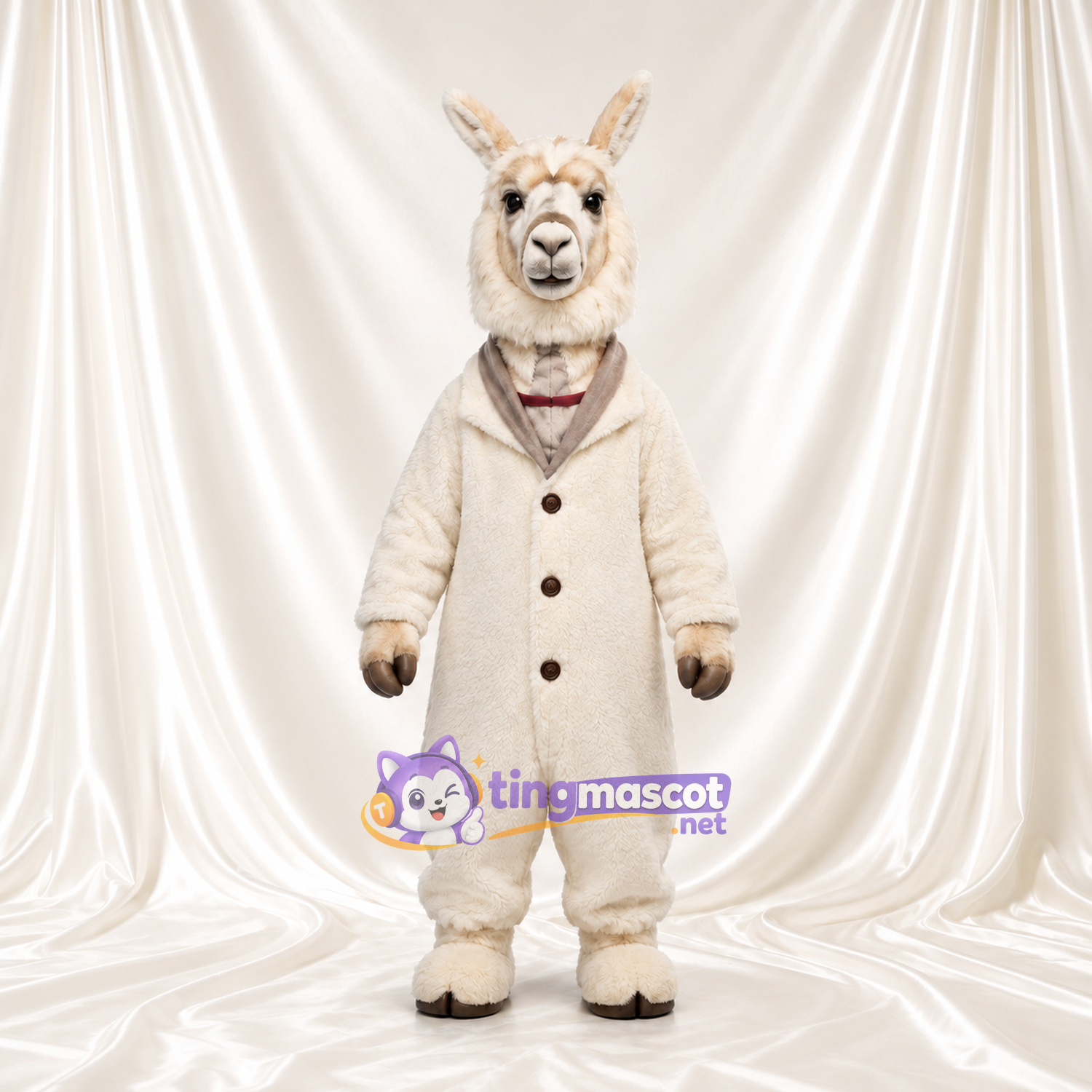 Maskottchenkostüm Lama – creme – Outfit; Kragen (braun) Maskottchenkostüm Lama – creme – Outfit; Kragen (braun)