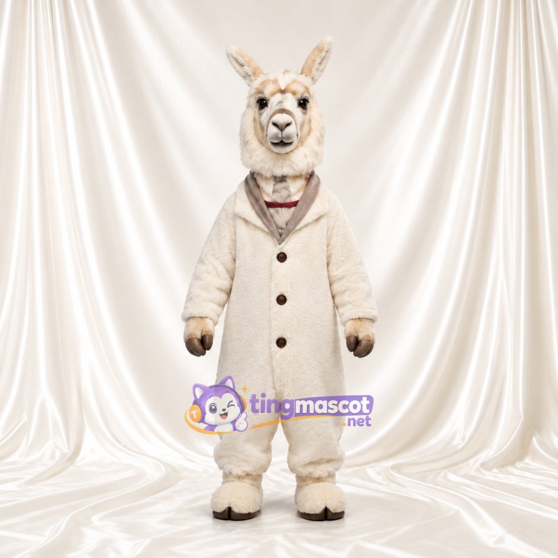 Maskottchenkostüm Lama – creme – Outfit; Kragen (braun) Maskottchenkostüm Lama – creme – Outfit; Kragen (braun)