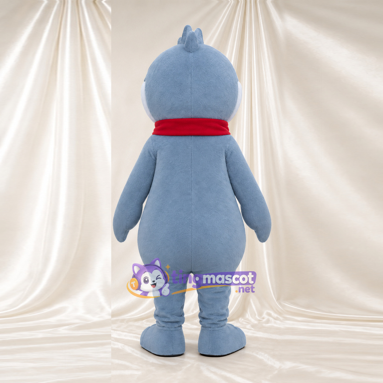Blue Fantasy Creature Mascot Costume - Red Scarf and White Belly Blue Fantasy Creature Mascot Costume - Red Scarf and White Belly