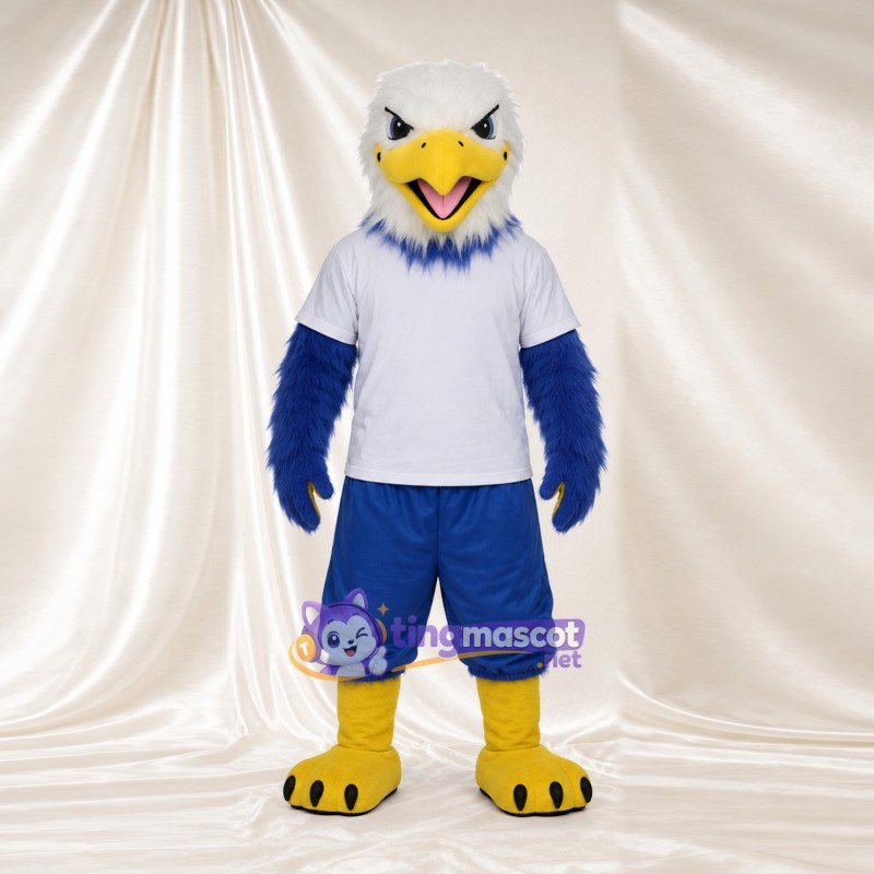 Costume de mascotte Pygargue à tête blanche – bleu – T-shirt (blanc); Pantalon (bleu) Costume de mascotte Pygargue à tête blanche – bleu – T-shirt (blanc); Pantalon (bleu)