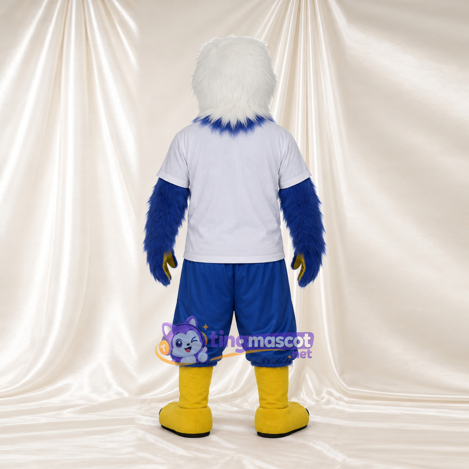 Costume de mascotte Pygargue à tête blanche – bleu – T-shirt (blanc); Pantalon (bleu) Costume de mascotte Pygargue à tête blanche – bleu – T-shirt (blanc); Pantalon (bleu)