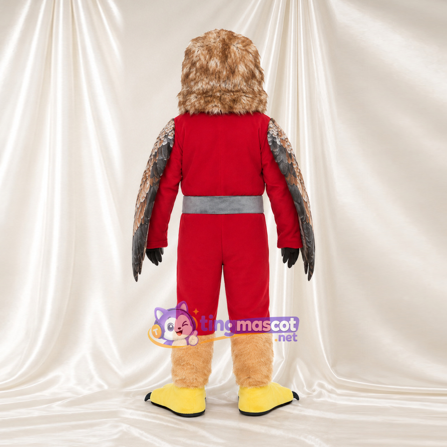 Costume de mascotte Faucon – marron – Tenue (rouge, de sport); Ceinture (gris) Costume de mascotte Faucon – marron – Tenue (rouge, de sport); Ceinture (gris)