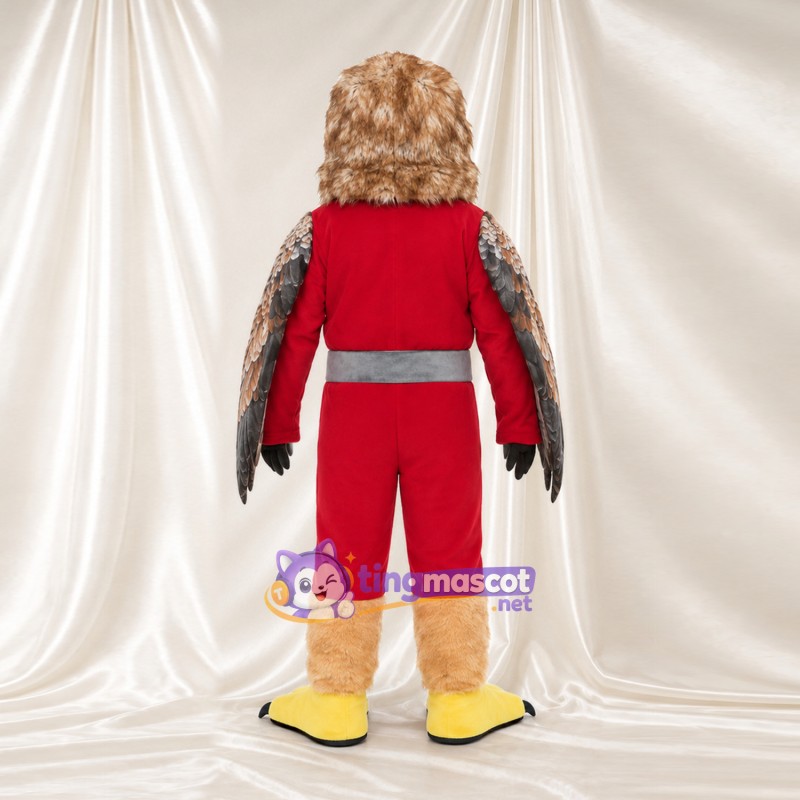 Costume de mascotte Faucon – marron – Tenue (rouge, de sport); Ceinture (gris) Costume de mascotte Faucon – marron – Tenue (rouge, de sport); Ceinture (gris)