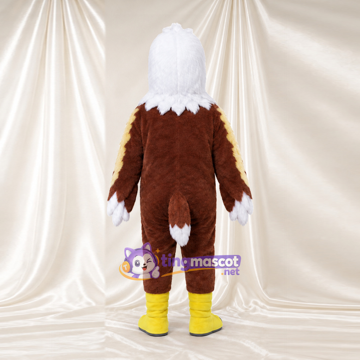 Costume de mascotte Pygargue à tête blanche – brun rouille – Bouts des ailes (long, blanc) Costume de mascotte Pygargue à tête blanche – brun rouille – Bouts des ailes (long, blanc)