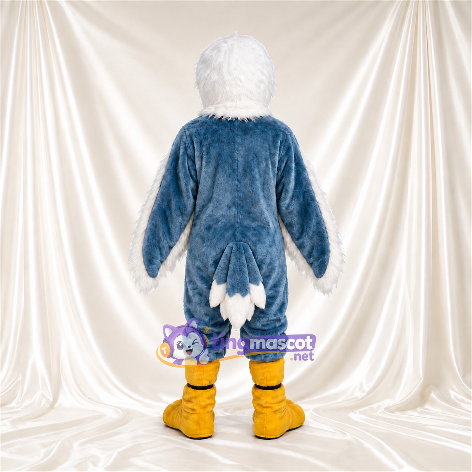 Costume de mascotte Pygargue à tête blanche – bleu – Tête (blanc); Jambes (rayé, jaune) Costume de mascotte Pygargue à tête blanche – bleu – Tête (blanc); Jambes (rayé, jaune)