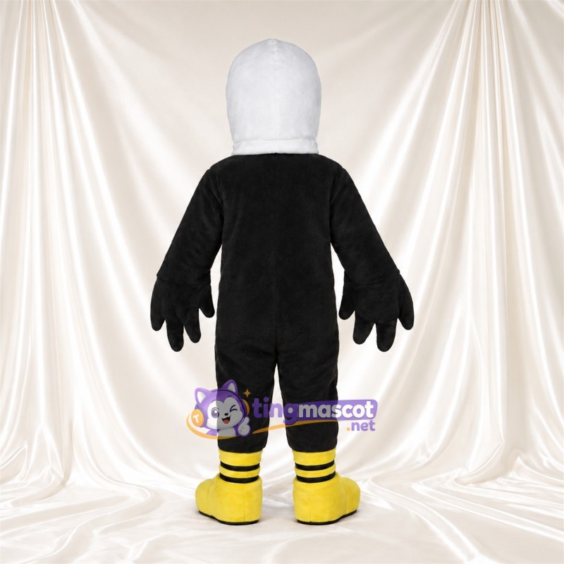 Black Bald Eagle Mascot Costume - Angular Yellow Beak and White Neck Black Bald Eagle Mascot Costume - Angular Yellow Beak and White Neck