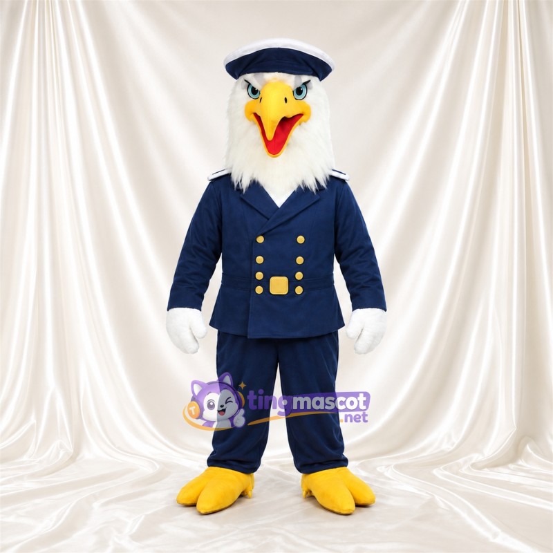 Bald Eagle Captain Mascot Costume - Navy Uniform and Peaked Cap Bald Eagle Captain Mascot Costume - Navy Uniform and Peaked Cap