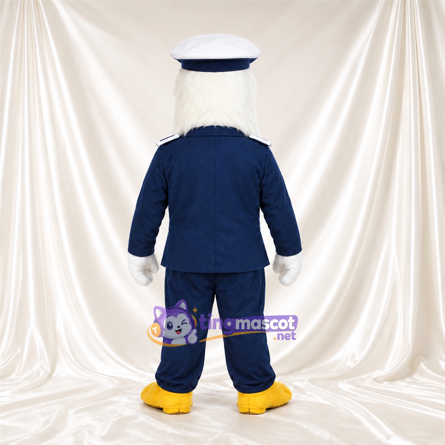 Bald Eagle Captain Mascot Costume - Navy Uniform and Peaked Cap Bald Eagle Captain Mascot Costume - Navy Uniform and Peaked Cap
