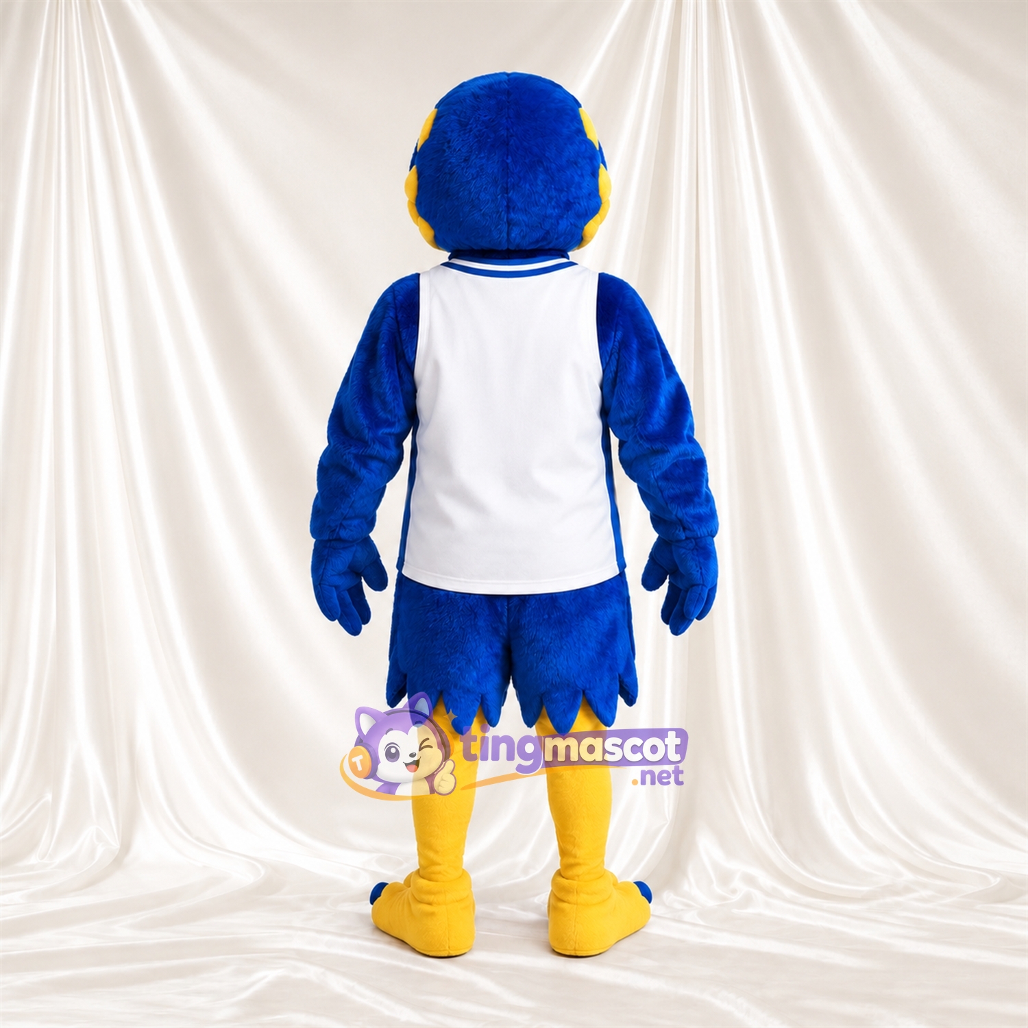 Costume de mascotte Aigle – bleu – Gilet de sport (blanc); Jambes (jaune) Costume de mascotte Aigle – bleu – Gilet de sport (blanc); Jambes (jaune)