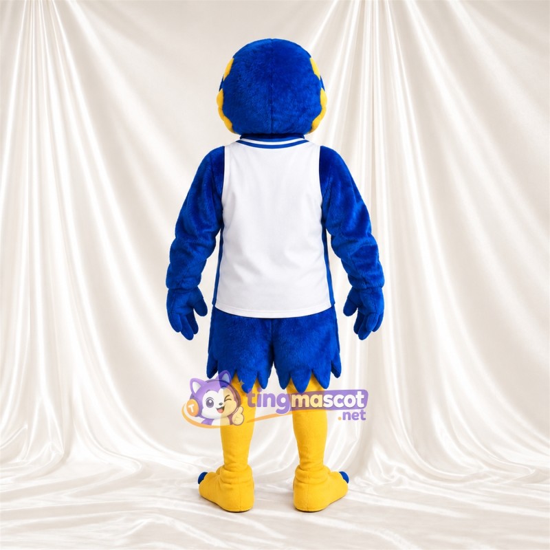 Costume de mascotte Aigle – bleu – Gilet de sport (blanc); Jambes (jaune) Costume de mascotte Aigle – bleu – Gilet de sport (blanc); Jambes (jaune)