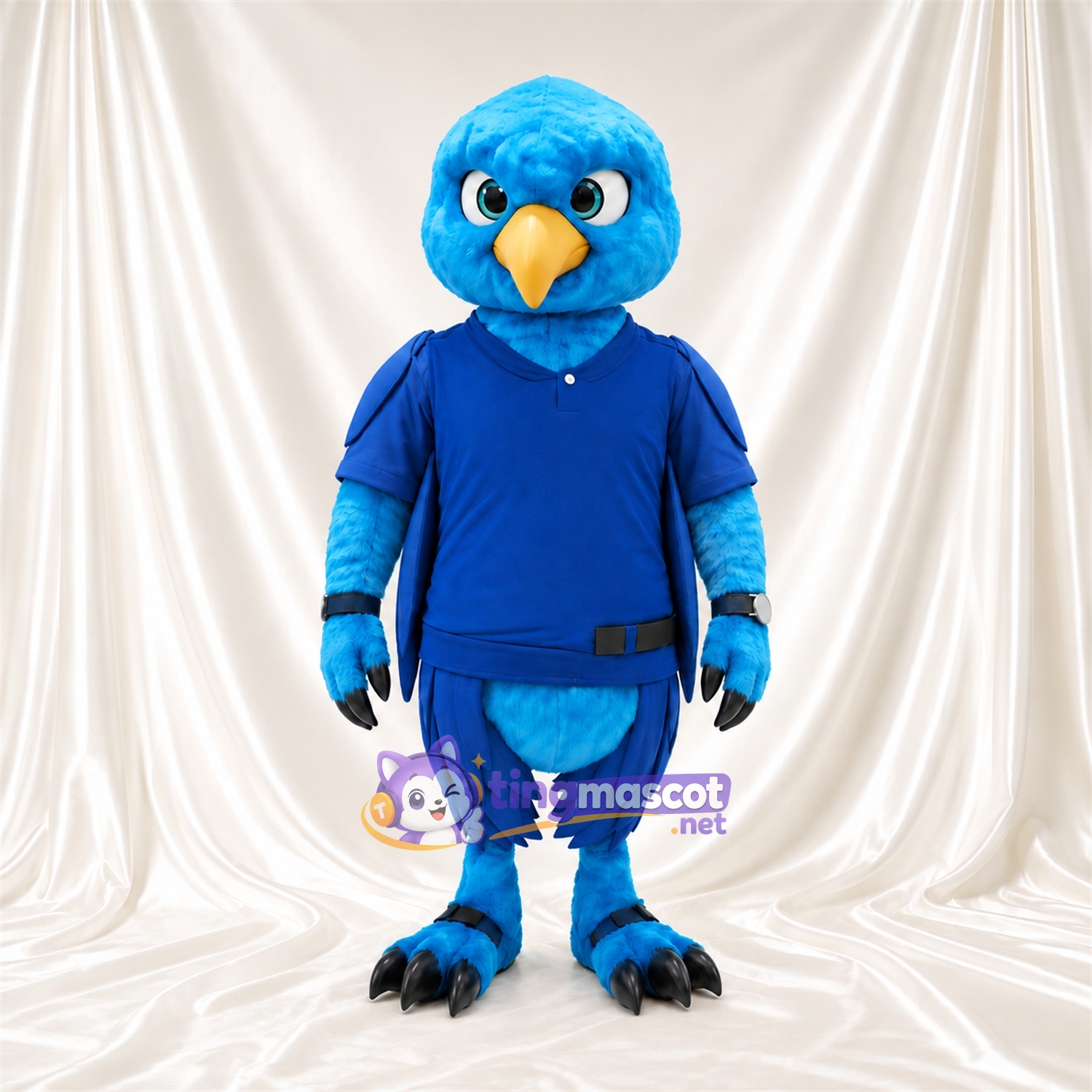 Maskottchenkostüm Adler – blau – Poloshirt (marineblau); Beine (blau, mit Federn) Maskottchenkostüm Adler – blau – Poloshirt (marineblau); Beine (blau, mit Federn)