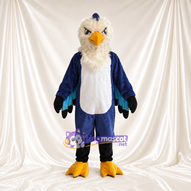 Maskottchenkostüm Weißkopfseeadler – blau – Brust (creme); Unterschenkel (schwarz) Maskottchenkostüm Weißkopfseeadler – blau – Brust (creme); Unterschenkel (schwarz)