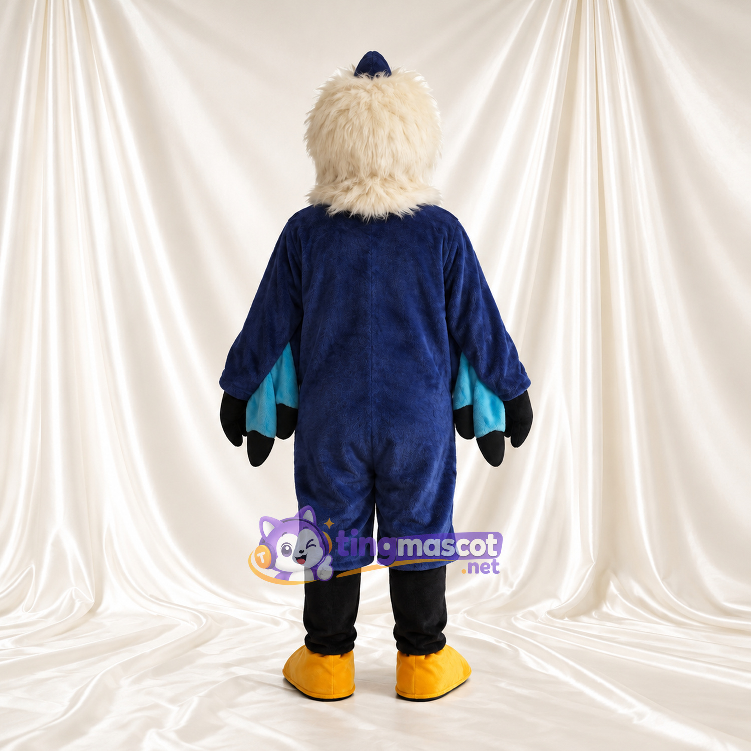 Maskottchenkostüm Weißkopfseeadler – blau – Brust (creme); Unterschenkel (schwarz) Maskottchenkostüm Weißkopfseeadler – blau – Brust (creme); Unterschenkel (schwarz)