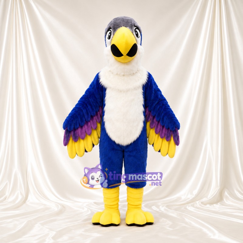 Costume de mascotte Perroquet – bleu – Torse (blanc); Bouts des ailes (multicolore)
