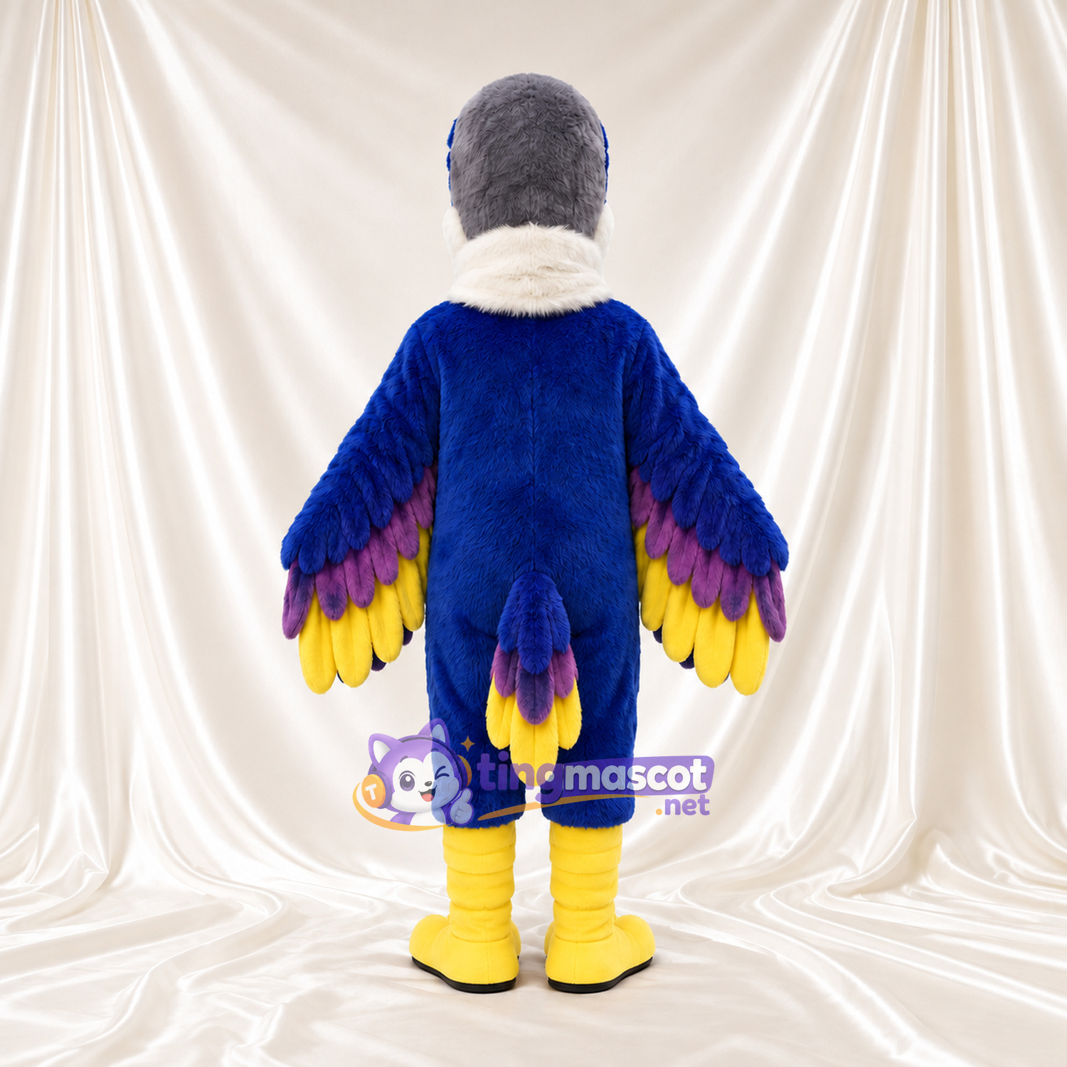 Maskottchenkostüm Papagei – blau – Brust (weiß); Flügelspitzen (mehrfarbig) Maskottchenkostüm Papagei – blau – Brust (weiß); Flügelspitzen (mehrfarbig)