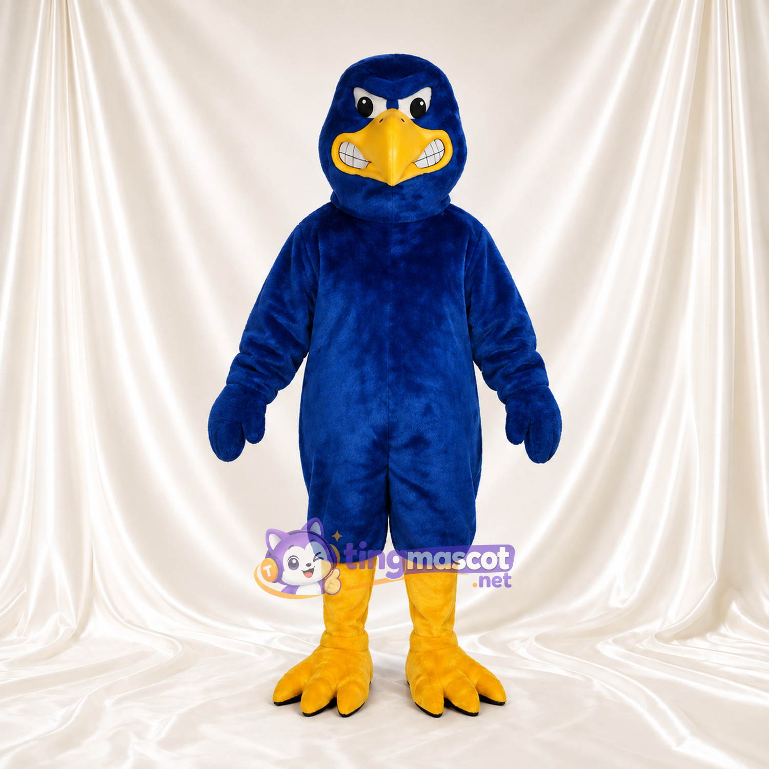 Costume de mascotte Aigle – bleu foncé – Bec (jaune); Pieds (jaune) Costume de mascotte Aigle – bleu foncé – Bec (jaune); Pieds (jaune)