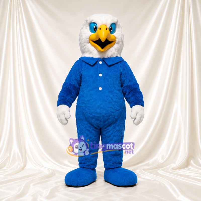Bald Eagle Mascot Costume - Blue Collared Jumpsuit and White Gloves Bald Eagle Mascot Costume - Blue Collared Jumpsuit and White Gloves