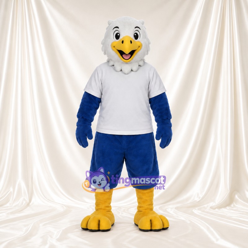Costume de mascotte Pygargue à tête blanche – bleu – T-shirt (blanc); Pantalon (raccourci, bleu) Costume de mascotte Pygargue à tête blanche – bleu – T-shirt (blanc); Pantalon (raccourci, bleu)