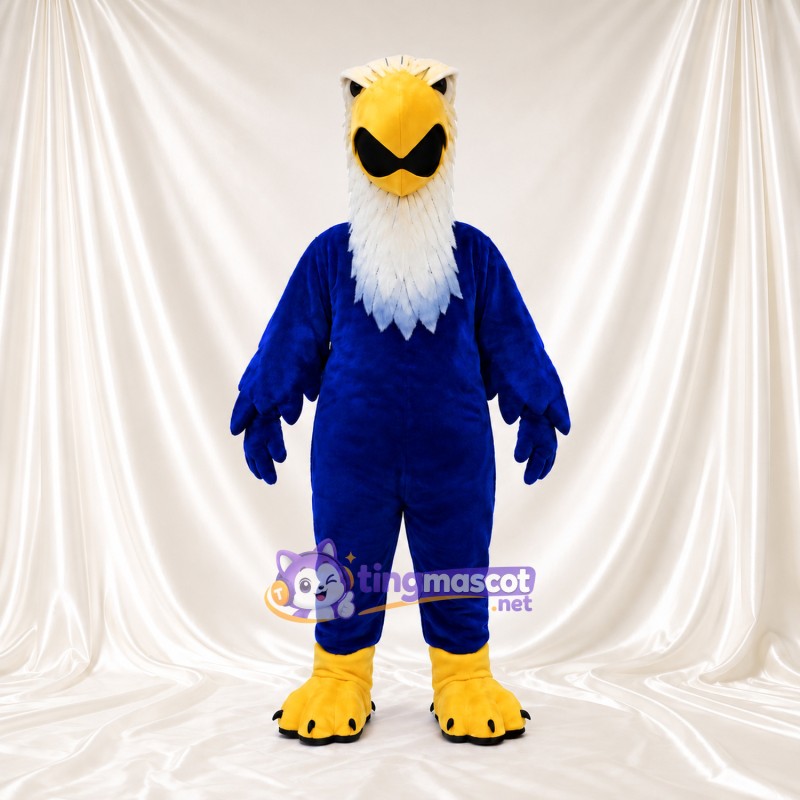 Costume de mascotte Pygargue à tête blanche – bleu – Bec (ouvert, jaune); Cou (blanc); Plumes Costume de mascotte Pygargue à tête blanche – bleu – Bec (ouvert, jaune); Cou (blanc); Plumes