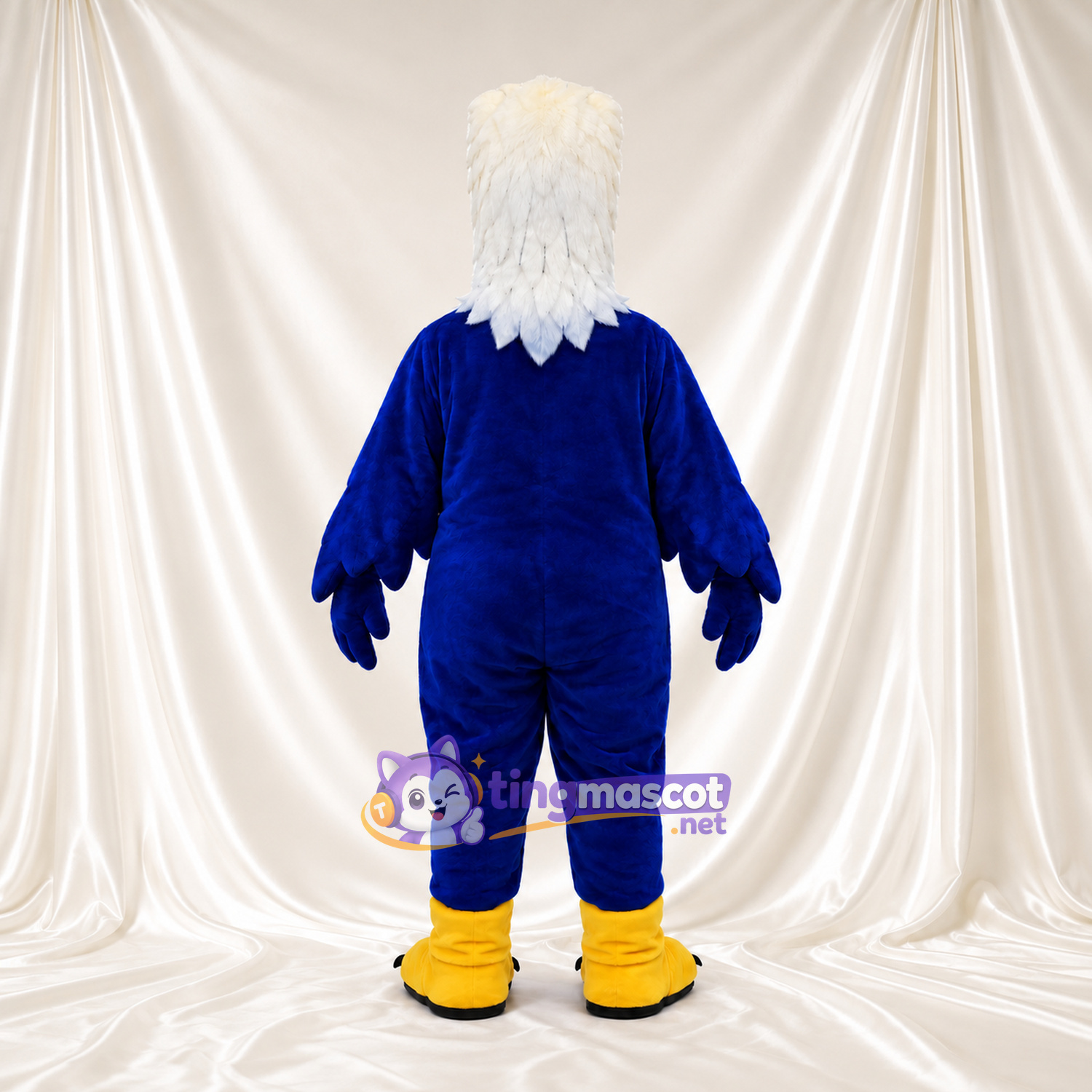 Costume de mascotte Pygargue à tête blanche – bleu – Bec (ouvert, jaune); Cou (blanc); Plumes Costume de mascotte Pygargue à tête blanche – bleu – Bec (ouvert, jaune); Cou (blanc); Plumes