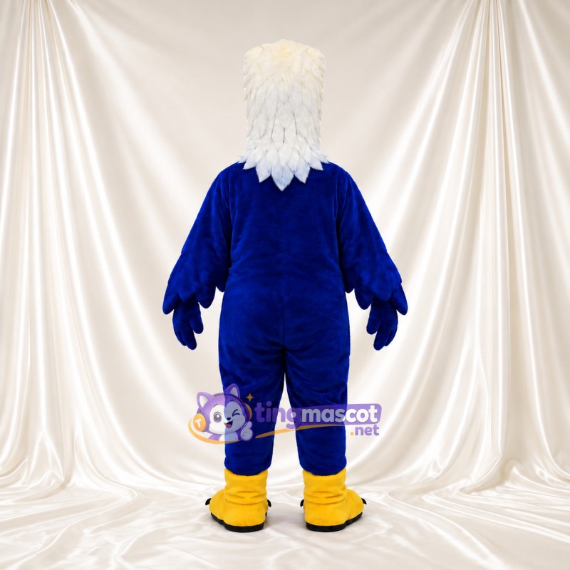 Costume de mascotte Pygargue à tête blanche – bleu – Bec (ouvert, jaune); Cou (blanc); Plumes Costume de mascotte Pygargue à tête blanche – bleu – Bec (ouvert, jaune); Cou (blanc); Plumes