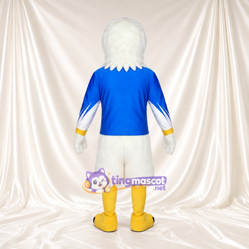 Costume de mascotte Pygargue à tête blanche – blanc – Maillot de sport (bleu); Jambes (jaune)