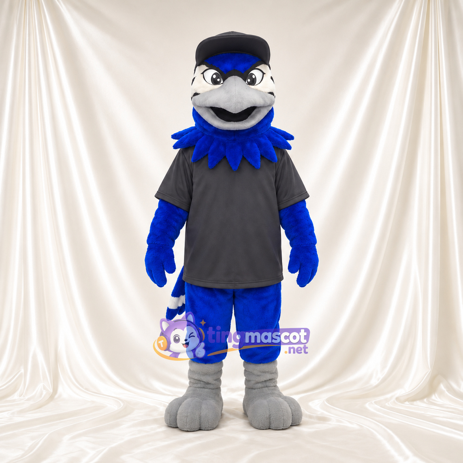 Costume de mascotte Geai bleu – selon la photo – Casquette (noir); T-shirt (gris) Costume de mascotte Geai bleu – selon la photo – Casquette (noir); T-shirt (gris)