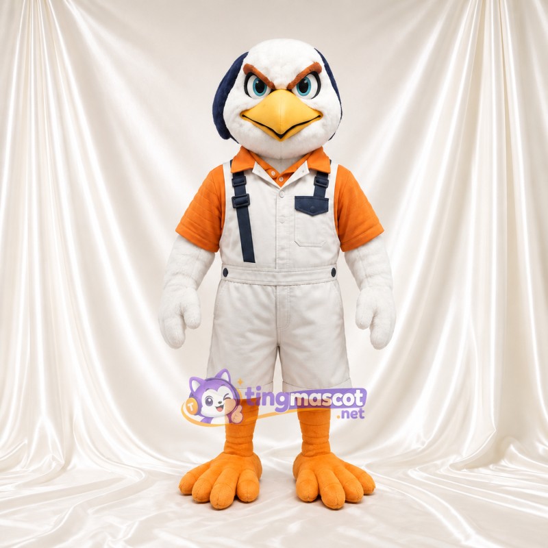 Costume de mascotte Aigle – blanc – Polo (orange); Short (beige) Costume de mascotte Aigle – blanc – Polo (orange); Short (beige)