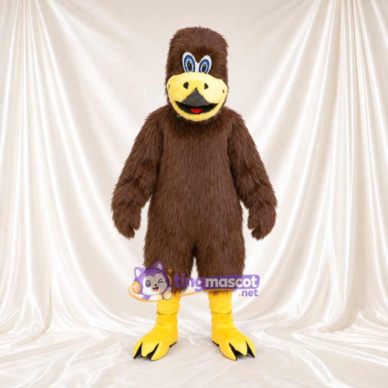 Brown Hawk Mascot Costume - Large Eyes and Smiling Yellow Beak Brown Hawk Mascot Costume - Large Eyes and Smiling Yellow Beak