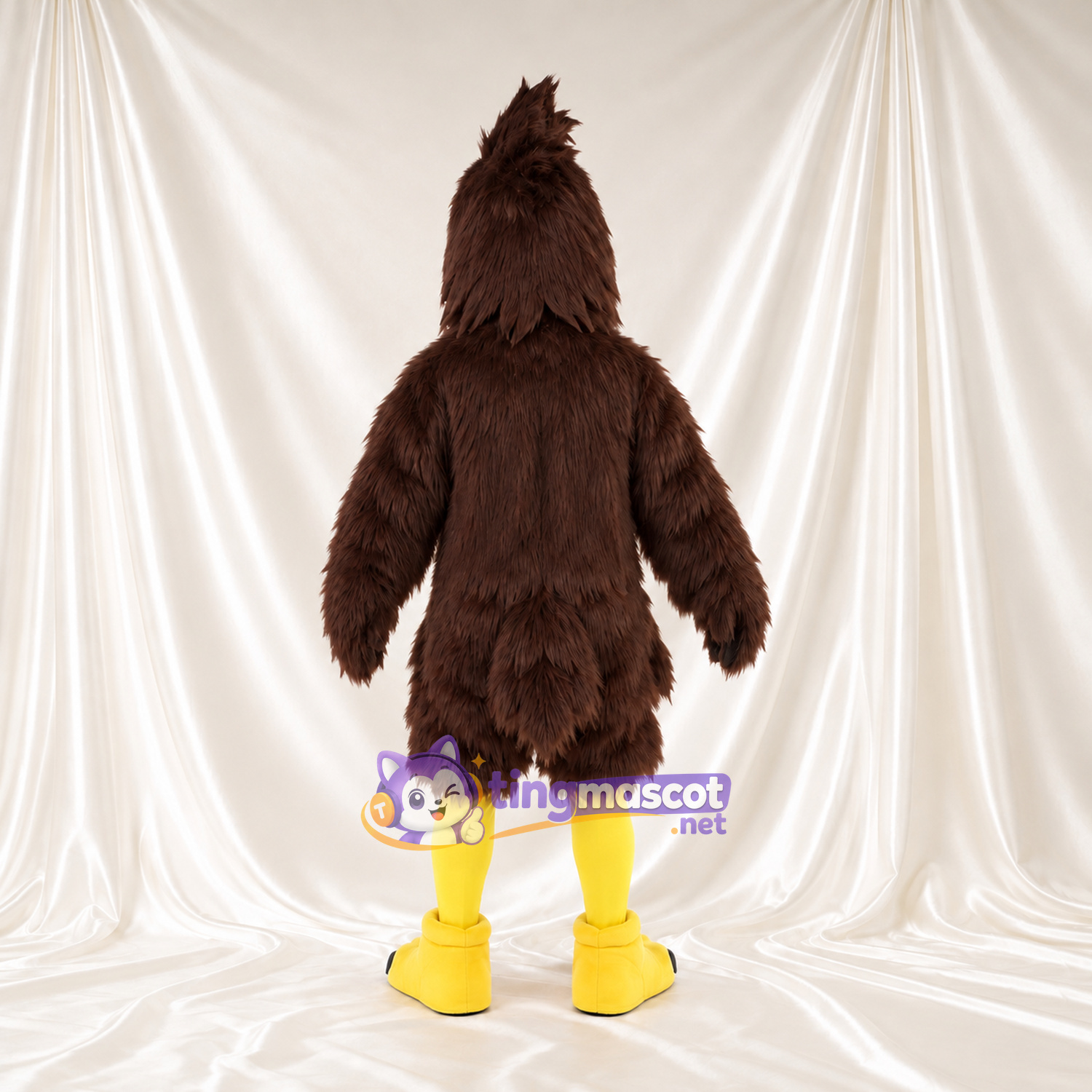 Costume de mascotte Faucon – marron – Huppe (pointu); Bec (ouvert, jaune)