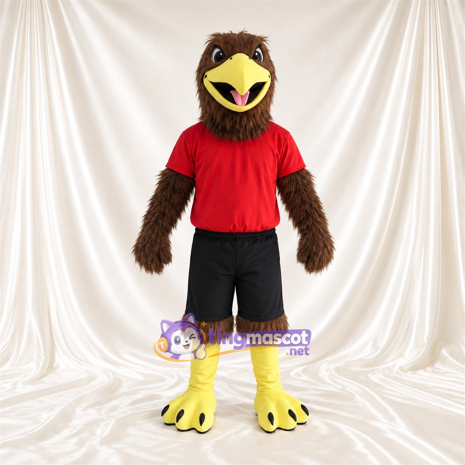 Costume de mascotte Faucon – marron – T-shirt (rouge); Short (noir)